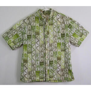 Kahala 1936 Hawaiian Shirt Mens L Short Sleeve Button-Up Green Palm Tree/Bamboo
